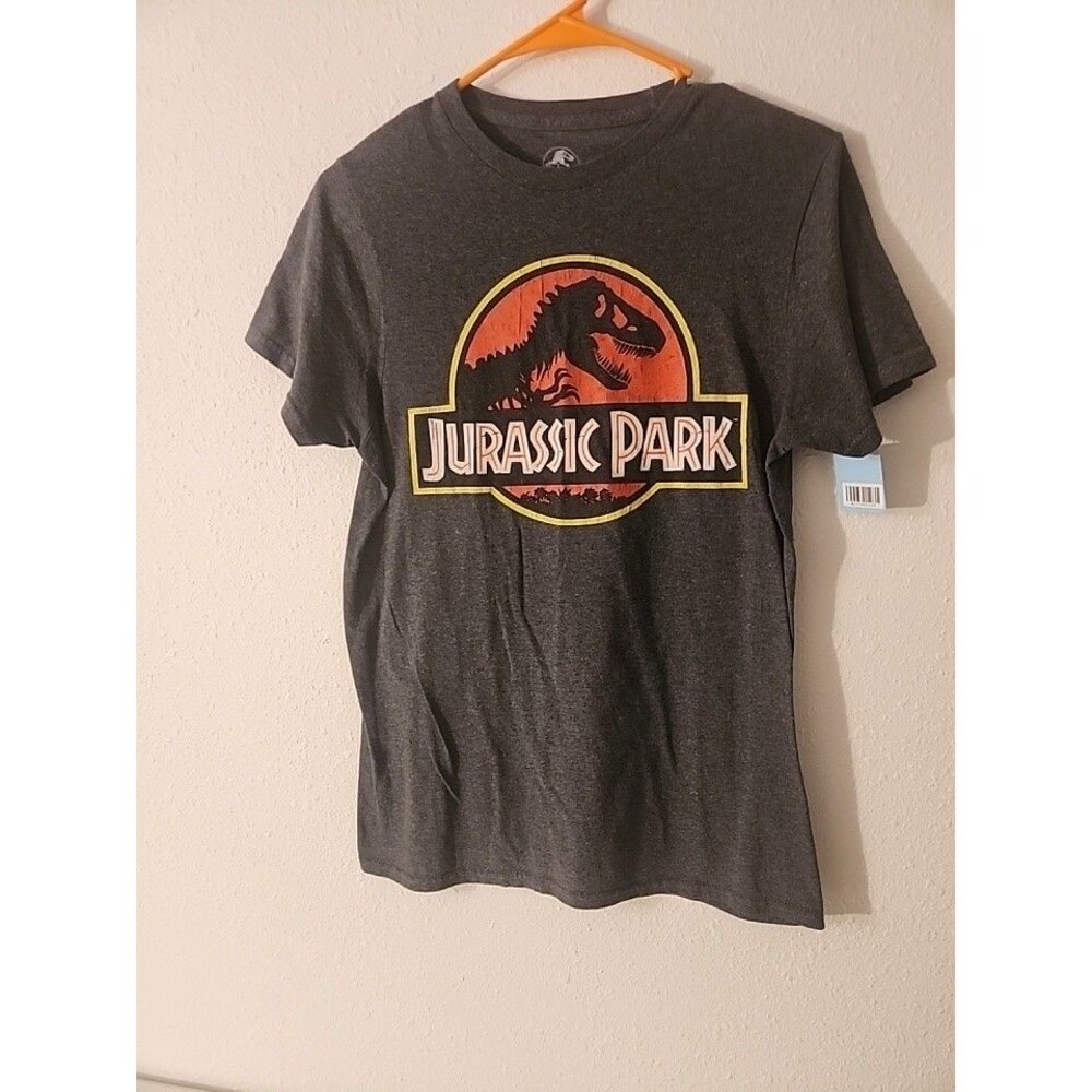 Jurassic Park T-Shirt Adult SMALL Jurassic Park Logo Gray Short Sleeve